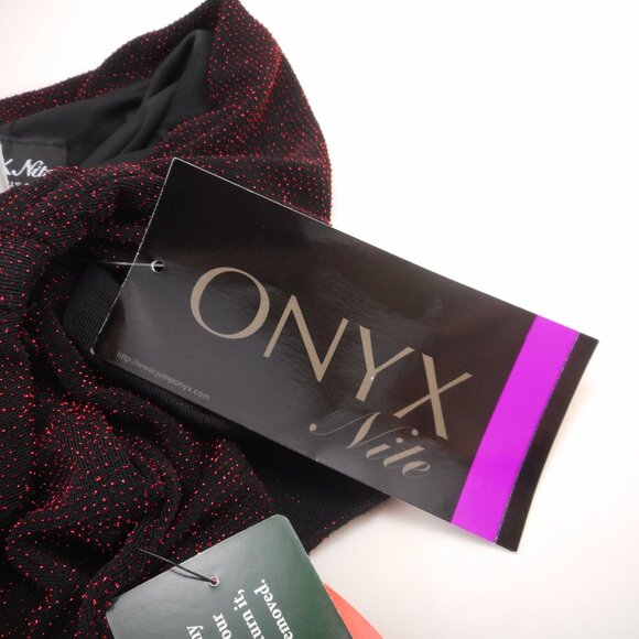 NWT Onyx-Nite Eveningwear Dress Plus size 20W Black Red Metallic Shimmer Stretch - Picture 9 of 9